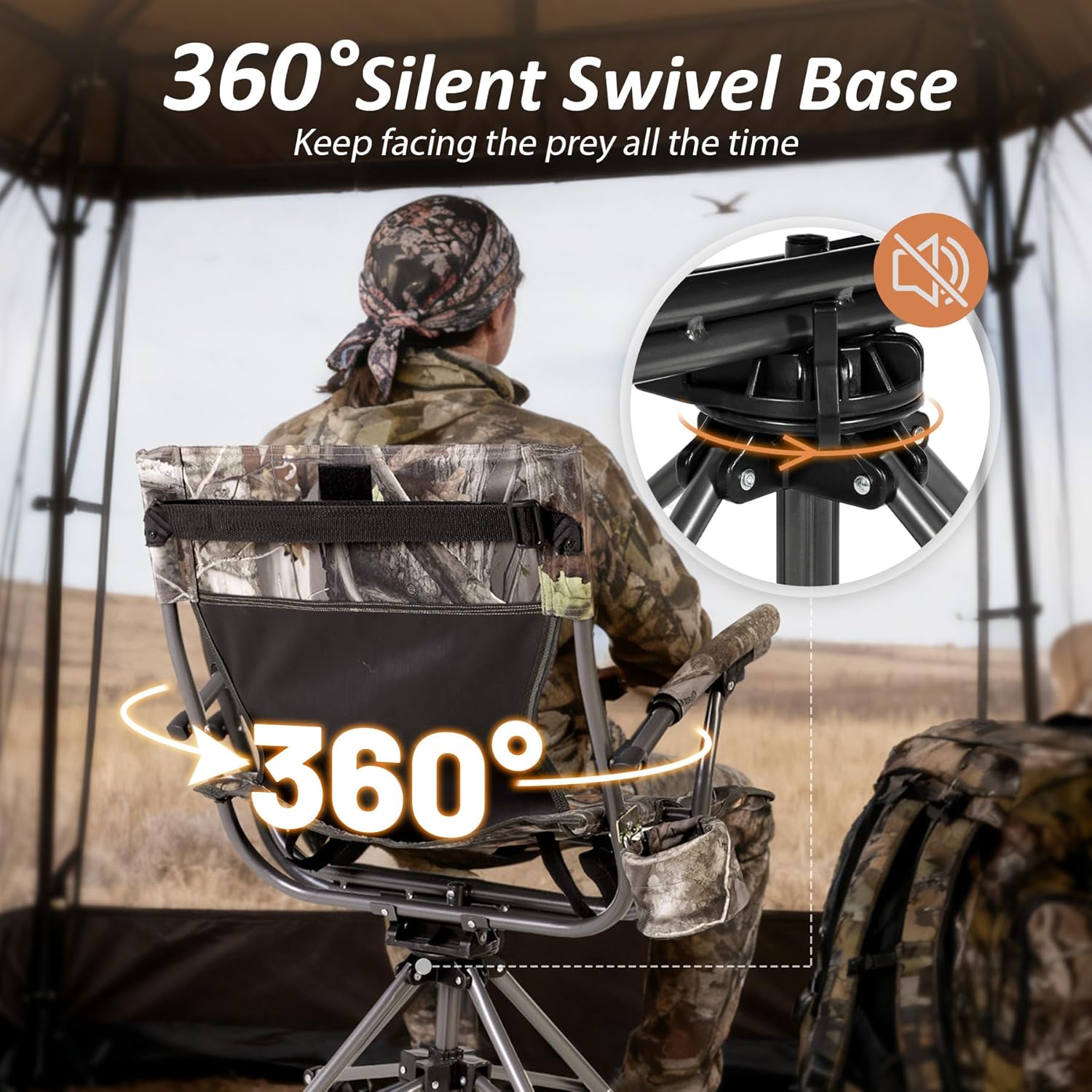 REDCAMP 360 Degree Swivel Hunting Chair for Blinds, Folding Hunting Seats with Armrest for Camping Backpacking Fishing