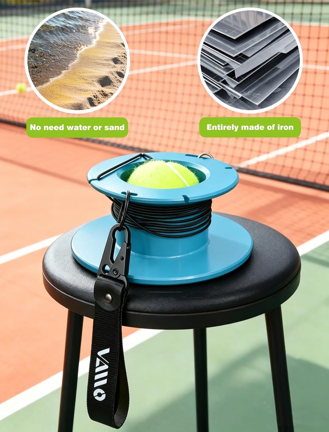 VAIIO Professional Tennis Trainer - Full Metal Portable Solo Rebounder with 3 High-Elastic String Balls, Ideal for Adults, Kids, Beginners & Advanced Players