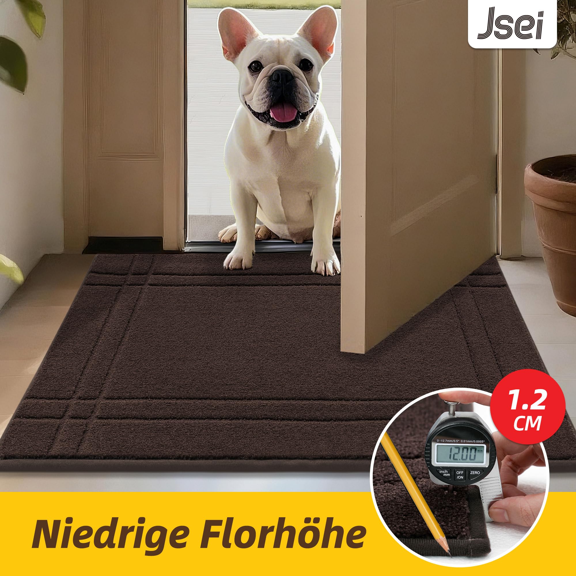 JSEI Schmutzfangmatte Innen – Geruchsfrei & Für Fußbodenheizung Geeignet | Fussmatte für Hund, rutschfest & Waschbar, 50 x 80 cm, Braun