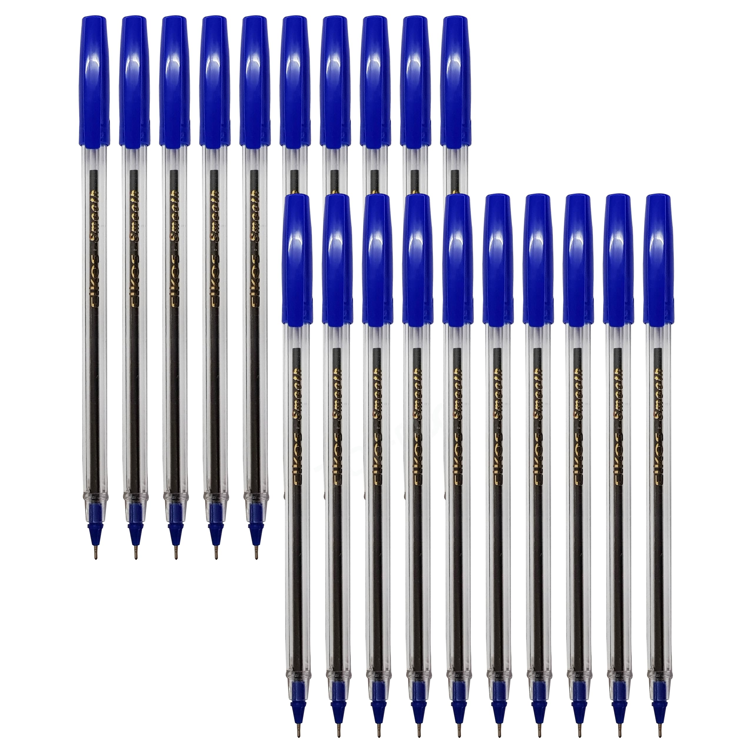 Smoothy Cristal Ballpoint Pens, BLUE, Fine Point (0.7mm), Pack of 20, Smooth Biros Ball Pens, Perfect for School Office Home Use, iZOFAX Black Ball Pen