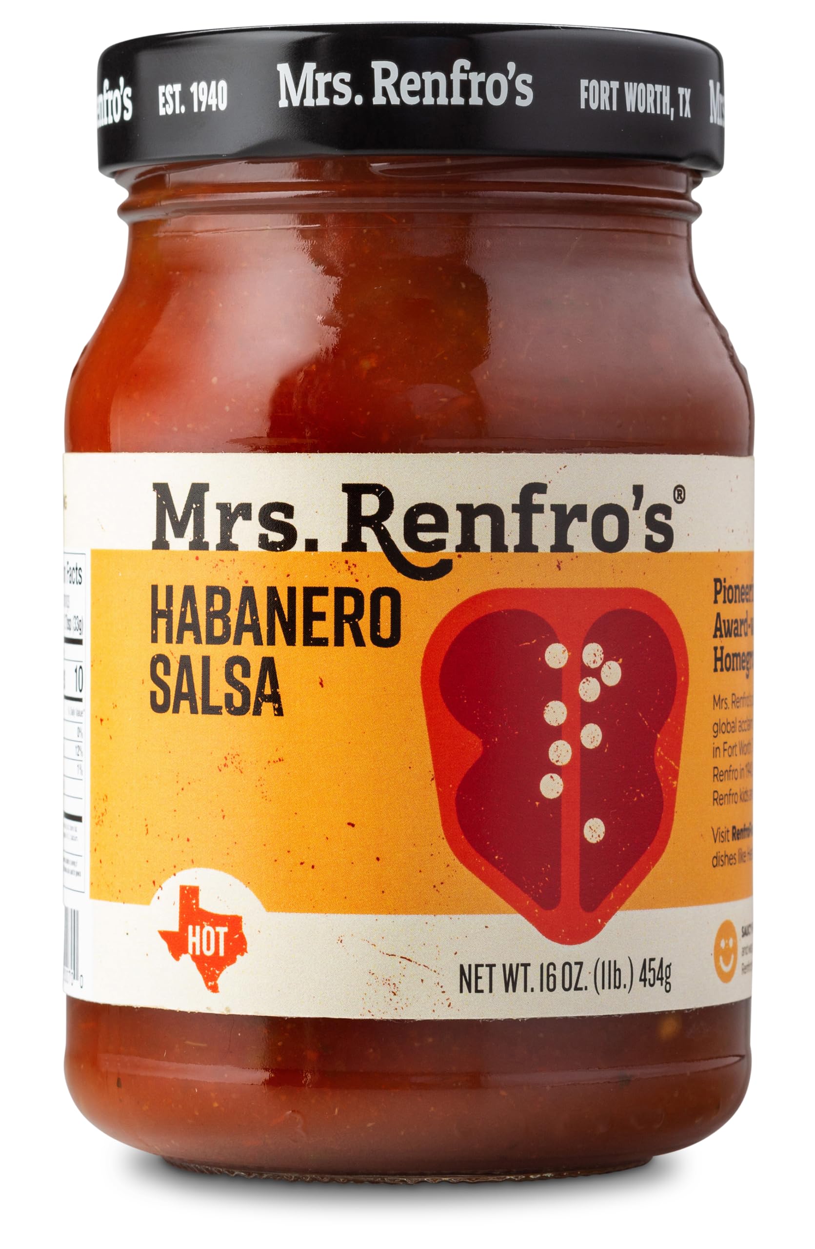 Mrs. Renfros Habanero Salsa 16 oz Jars Pack of 4 Gluten Free No Added Sugar No High Fructose Corn Syrup Extra Hot Texas-Style Salsa with Habanero Peppers for Tortilla Chips Tacos Nachos & Tex product thumbnail 6