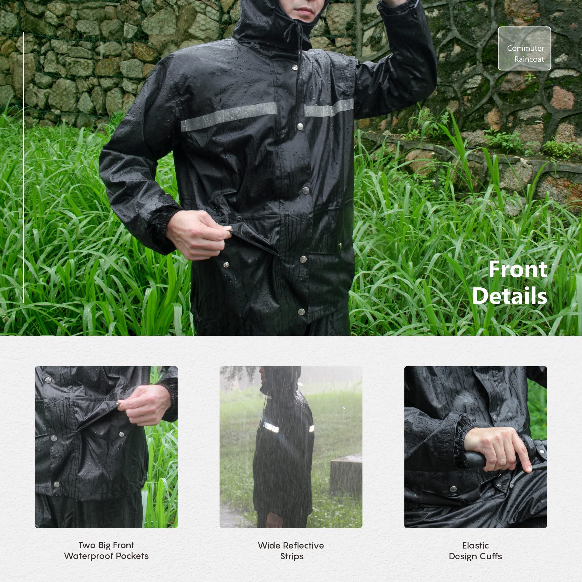 Combinaison de Pluie Imperméable pour Homme Avec Capuche et Pantalon de Cyclisme Avec Bande Réfléchissante Sûre
