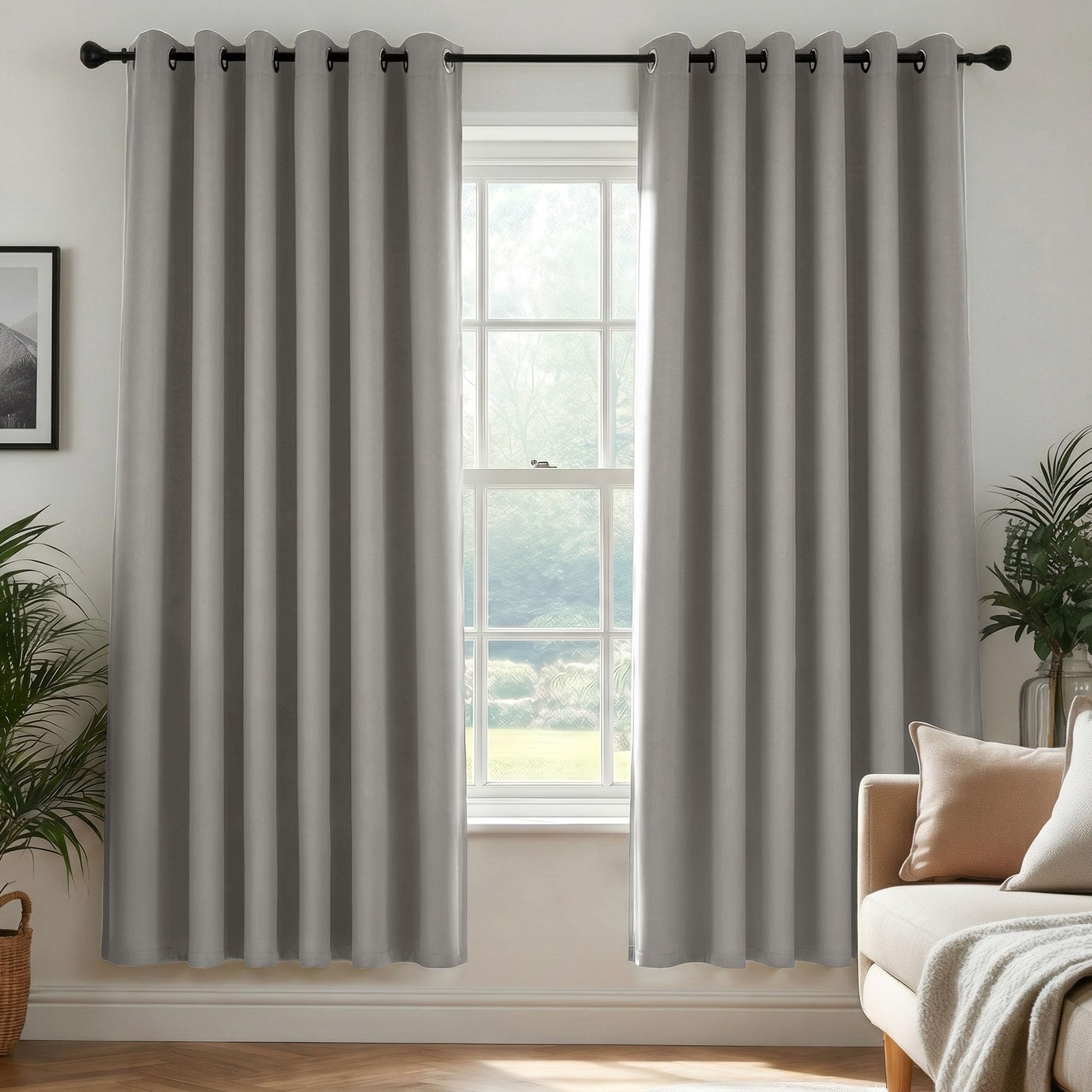 Deconovo Thermal Insulated Blackout Curtains, Pencil Pleated Eyelet Curtains,Room Darkening Soft Drapes for Bedroom, 90 x 90 Inch, Dove Grey, 2 Panels