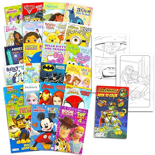 24 Pack Small Coloring Books for Kids Ages 2-4, 4-8 - Bulk Coloring Bundle Classroom Prizes, Rewards, PreK Kindergarten Party Favors with Disney, Nick, More | Mini Activity Books for Boys, Girls