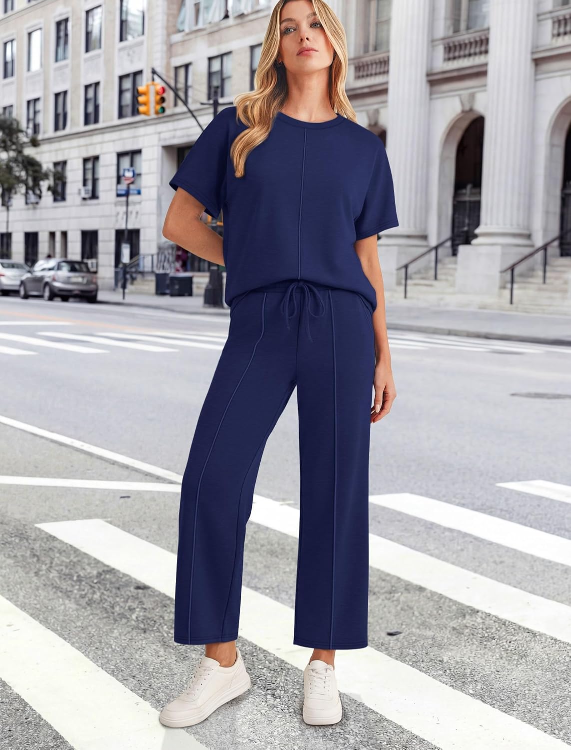 Sampeel Two Piece Sets for Women Summer Oversized Short Sleeve Wide Leg Pants Lounge Travel Vacation Outfits Clothes