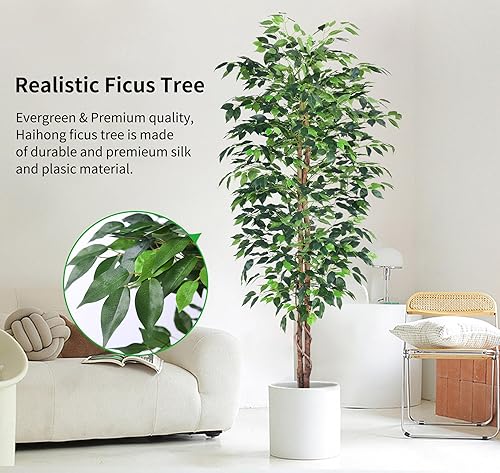 Miniatura 2 de Árbol de ficus artificial de 4 pies, plantas de seda sintética con maceta de plástico resistente, árboles de ficus falsos para el hogar, oficina,