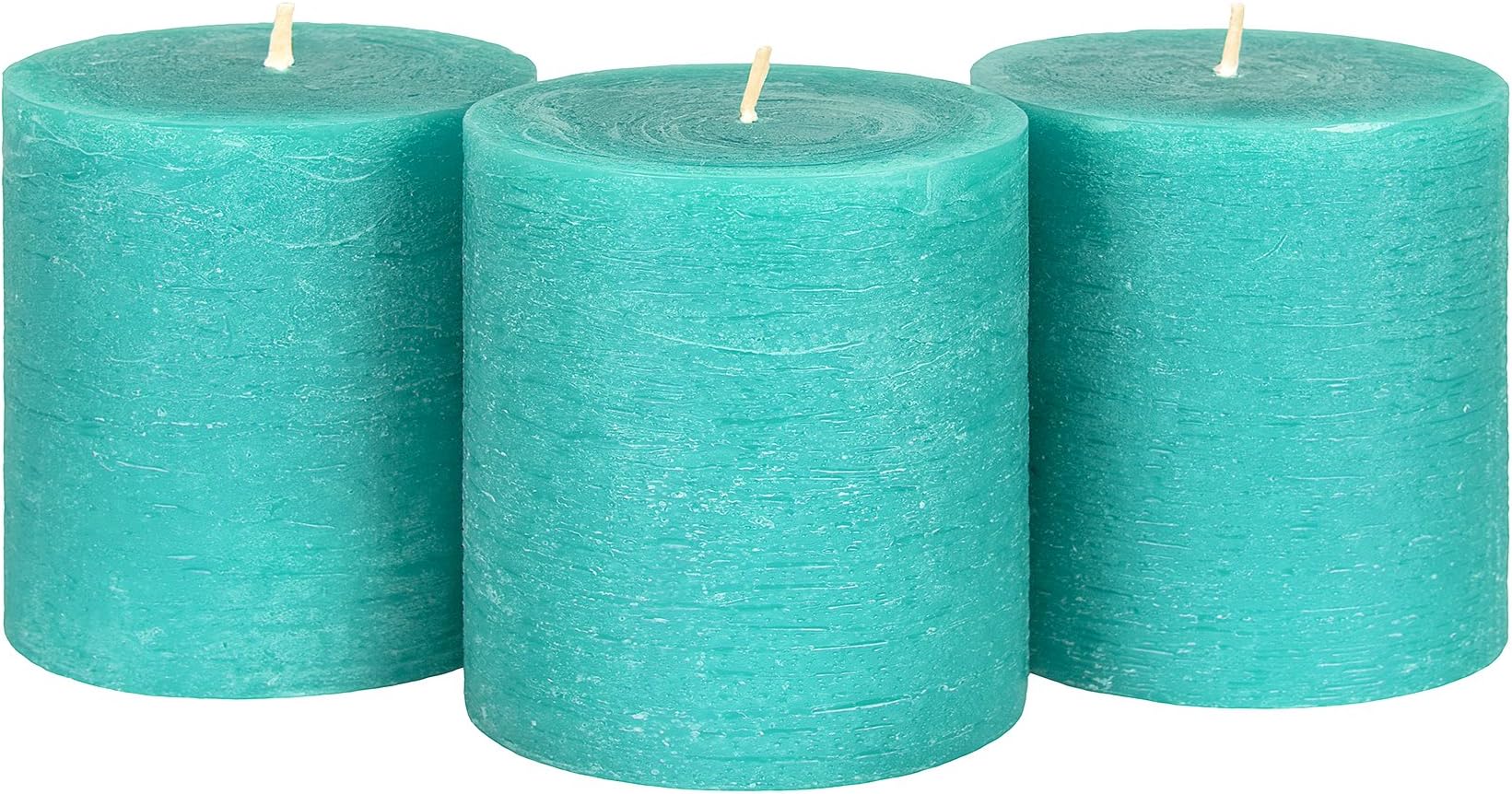 Candle Atelier Turquoise Sea 3" x 3" Handmade Pillar Candles, Fragrance-free, Set of 3