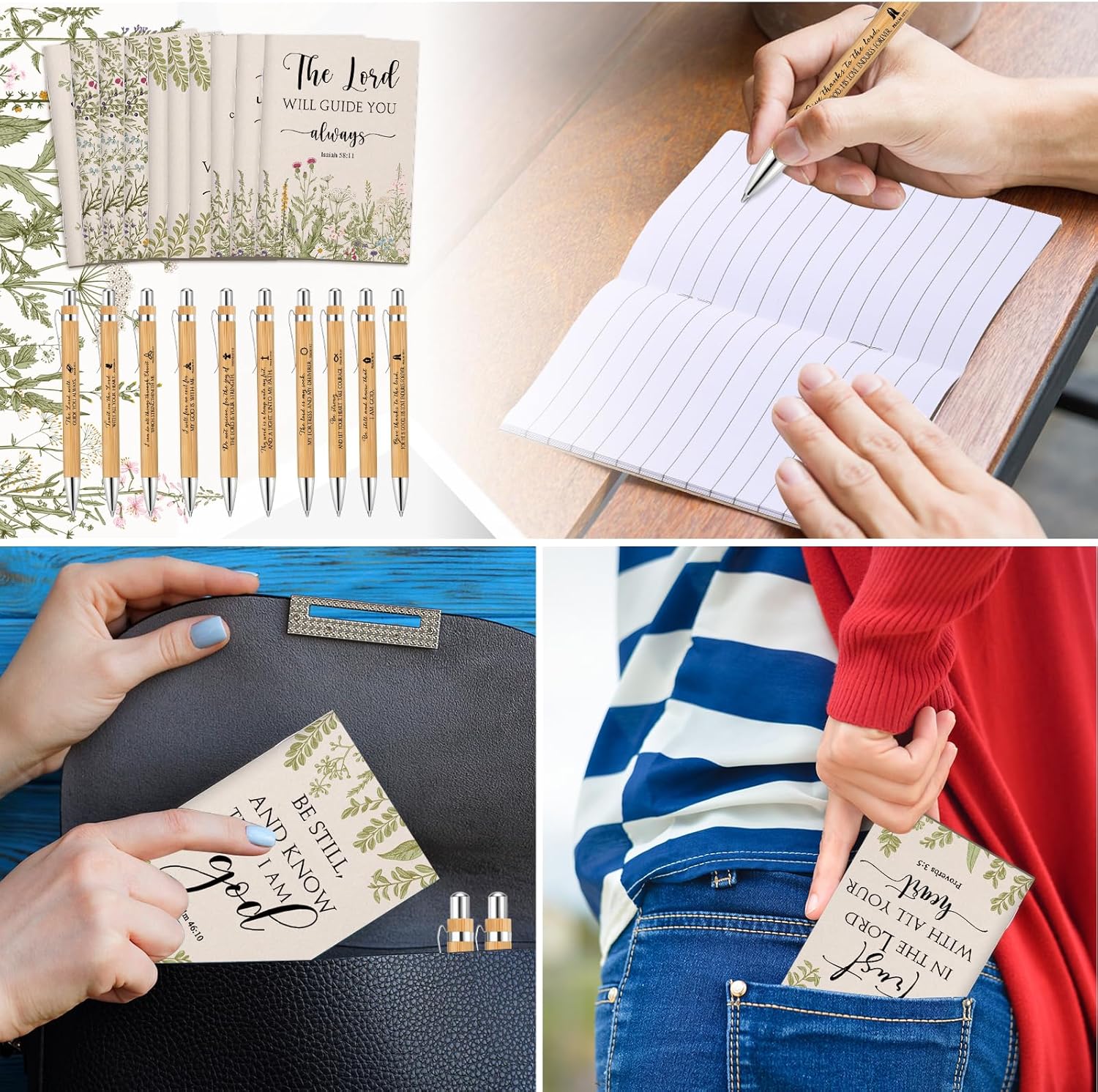 Ctosree 200 Pcs Mother's Day Christian Gift Bulk for Women Bible Verse Notebook Prayer Journal Inspirational Pen Father's Day Religious Gift for Church Teacher Nurse (Beige)
