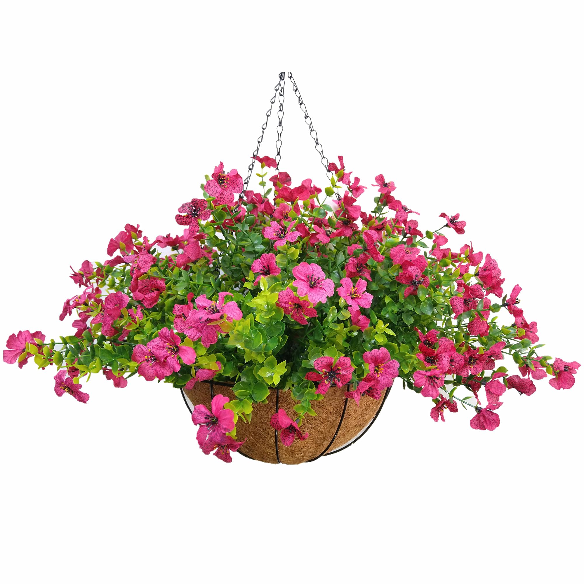 Home Decoration Silk Fabric Fake Flowers DIY Chain Hanging Basket Parlor Garden Wedding Ornaments Cute Pink Artificial Flower Eucalyptus Magnolia (Pink - Big basket)