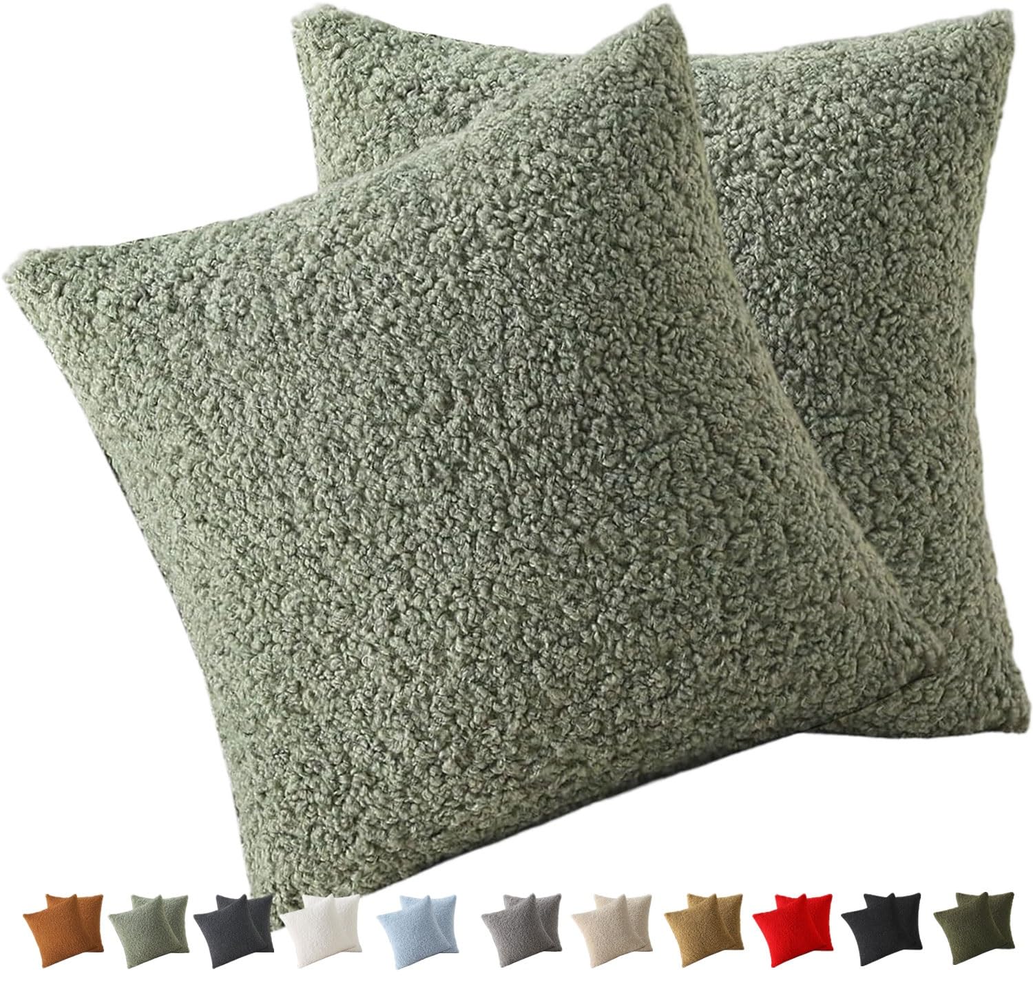 Cushion Covers 50x70 30x50 60x80 60x60 80x80 - Luxury Teddy plush Rectangle/Square Throw Pillow Cases - Decorative Soft Pillowcase for Sofa Couch Bedroom with Zipper(Bean green,30x50CM/12x20in)