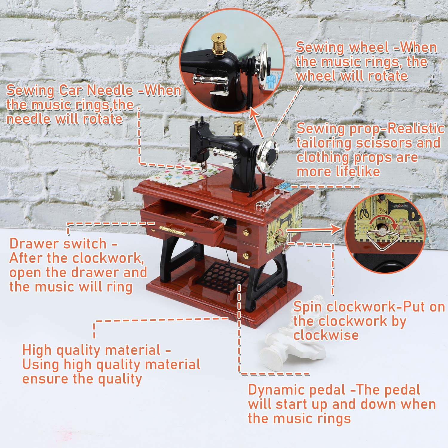 Caja de música para máquina de coser, decoración clásica clásica de escritorio, Navidad, día de San Valentín, 1 paquete 5