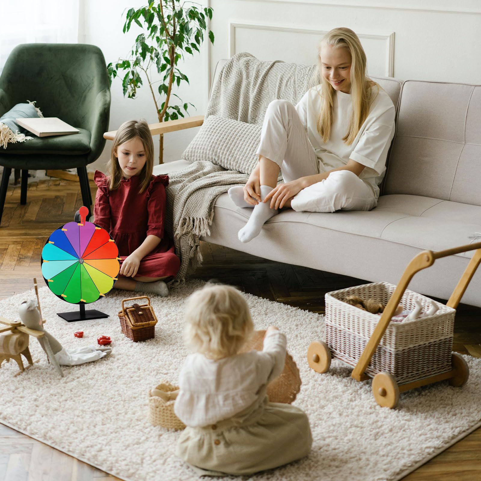 40cm Großes Glücksrad Set, 12 Fach Tombola Rad mit Ständer Rouletterad mit Robuster Basis Tisch Glücksrad für Karneval Messen Glücksrad-Spiele (Bunt)