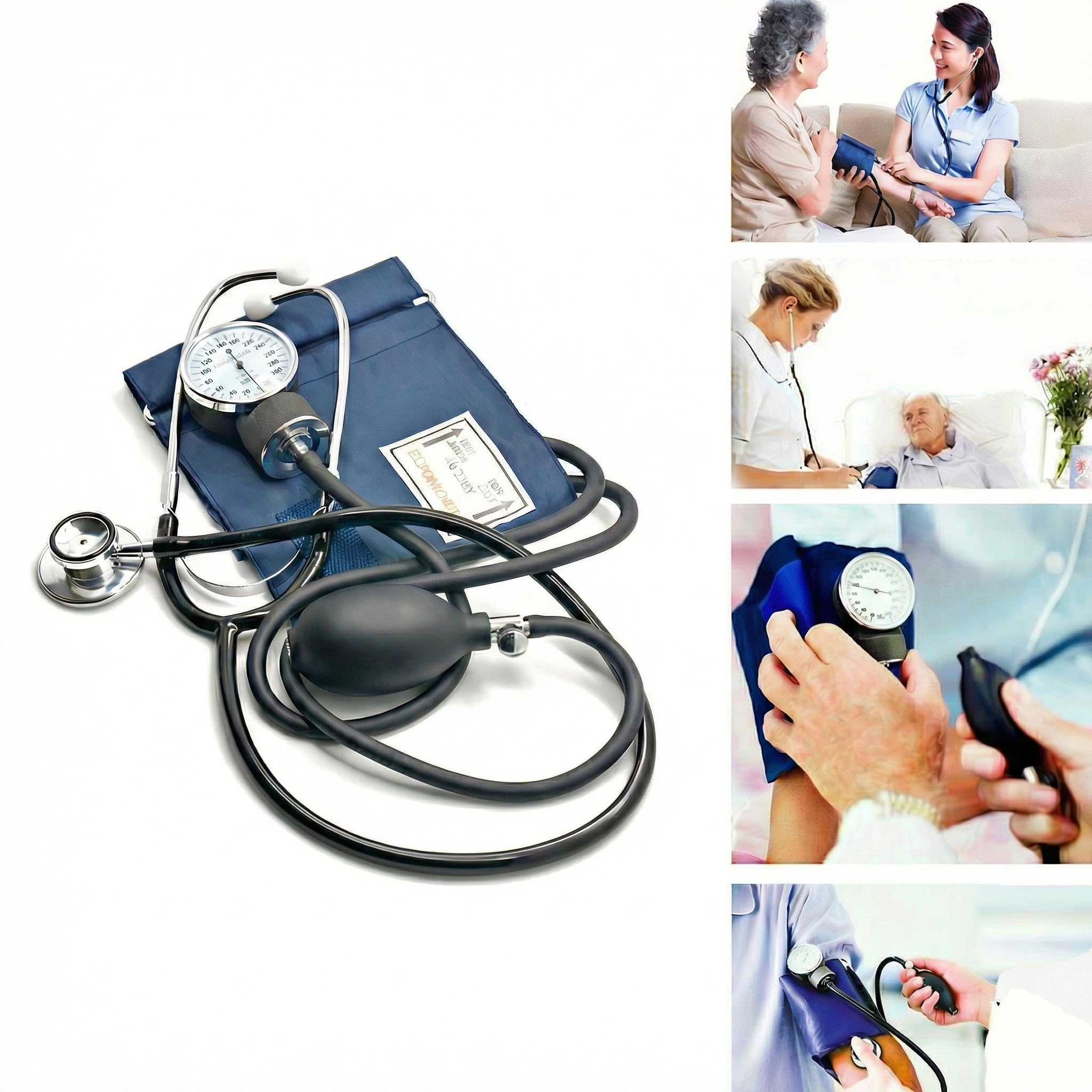Tensiómetro de Brazo Manuales con Estetoscopio Doble Campana, Esfigmomanómetro Aneroide, Bolsa para Servicios de Socorro, Médico, Consultorio, Azul Negro