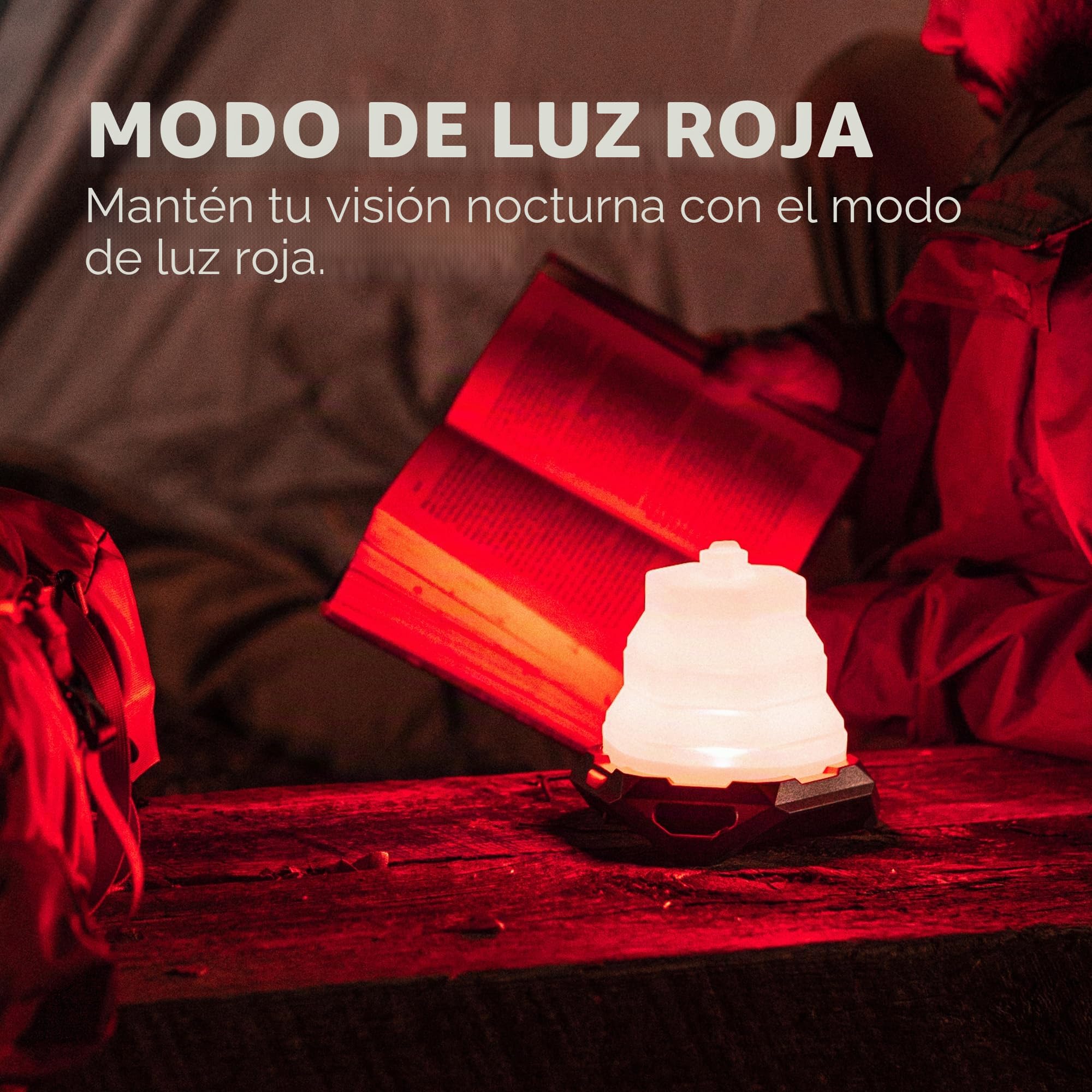 NEBO Galileo Air 500 Farol Camping Plegable – 500 Lúmenes | Plegable Plano | 6 Modos | Direct-to-Red | Smart Power Control | Gancho Plegable | IPX4 | 330g | 3x AA | Linterna de camping plegable inflable de 500 lúmenes, IPX7 resistente al agua, luz ultrali