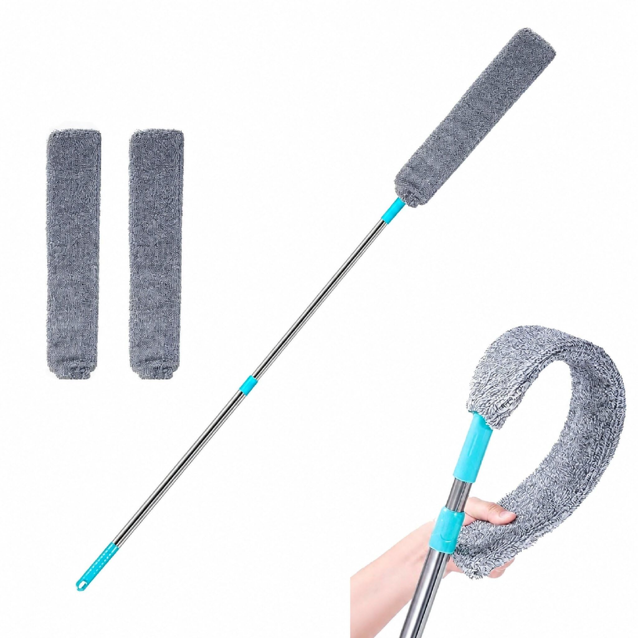 Spolverino per Polvere Allungabile, CHIRISEN Spolverino Telescopico con 2 PCS Lavabile Panni, Pieghevole, Pulitore per Sotto Letto, Alti Soffitti, Sotto Mobili, Divano, Armadi, Spazi Stretti