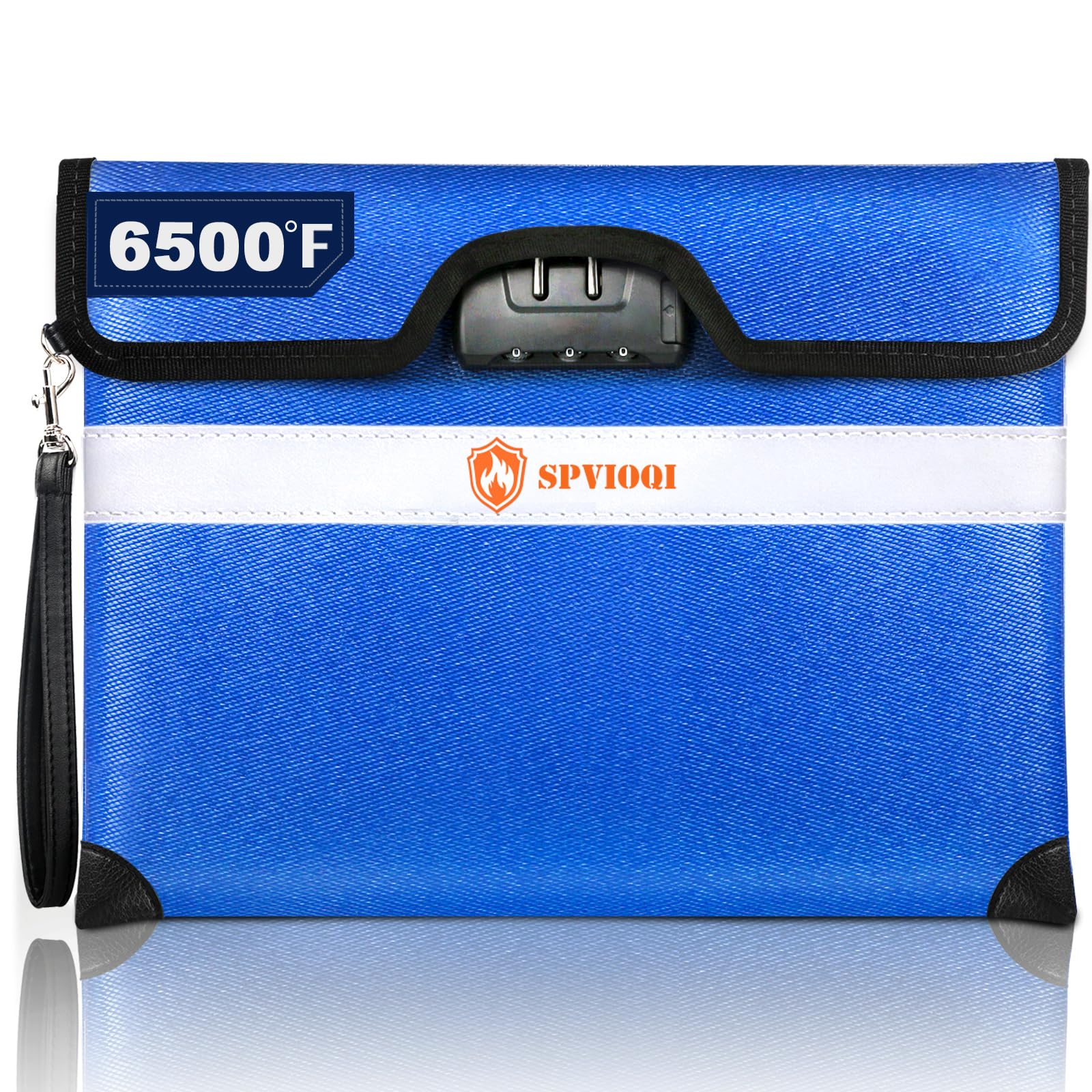 Photo 1 of SPVIOQI 6500F Fireproof Document Bag with Lock, Upgraded 10Layer Heat Insulated, Water Resistant, Blue, Large, Rectangular, Fireproof Money Bag for Documents, Cash, Valuables