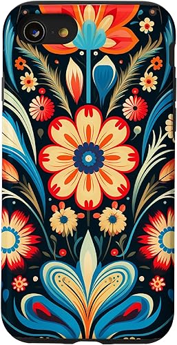 Funda para iPhone SE (2020) 7 8 con diseño de flores de arte popular polaco Funda para iPhone SE (2020) 7 8 con diseño de flores de arte popular polaco