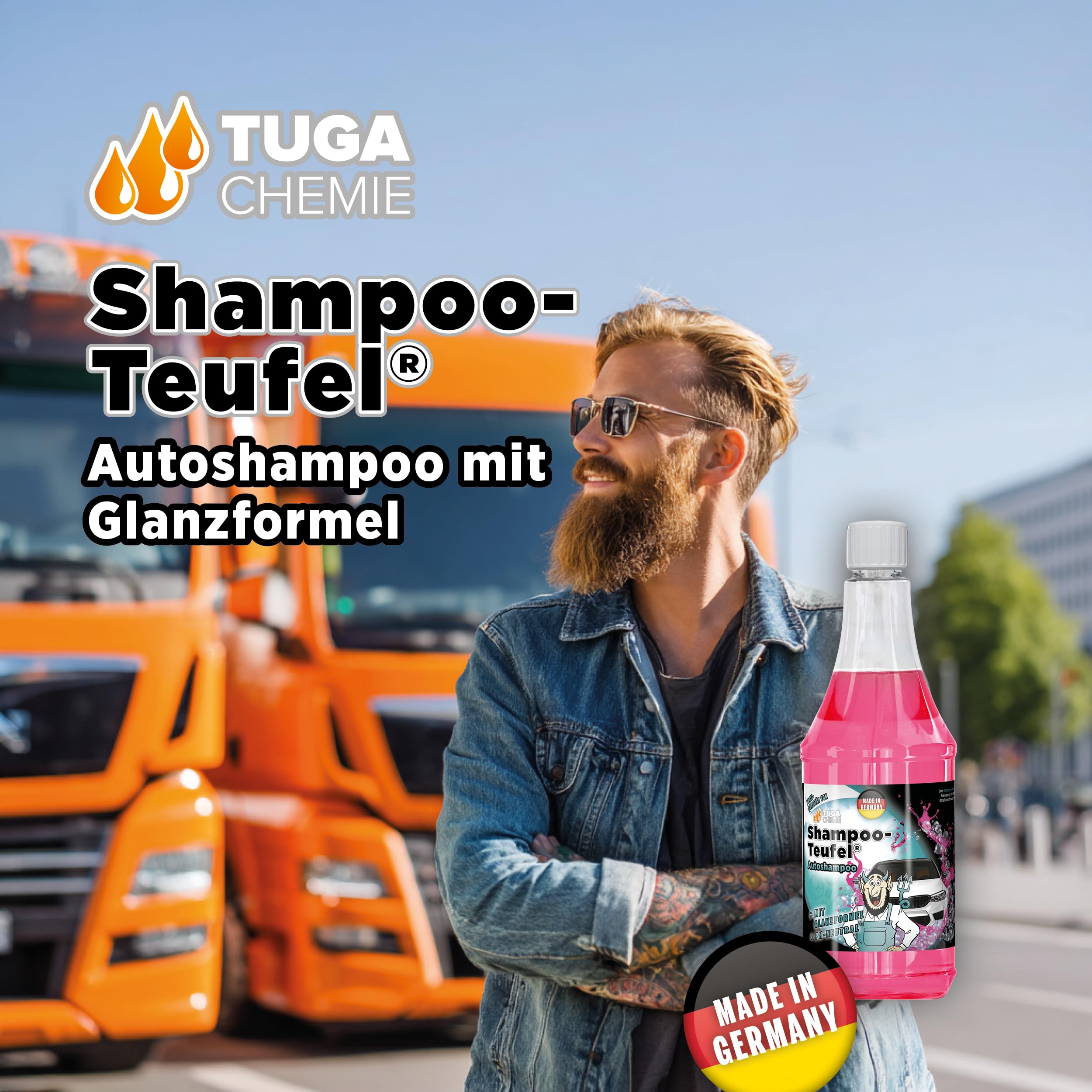 TUGA Chemie Shampoo-Teufel Autoshampoo Konzentrat Lackschonend 5L Kanister | Auto Shampoo für Glanz & Pflege, Für Handwäsche & Schaumlanze, Made in Germany