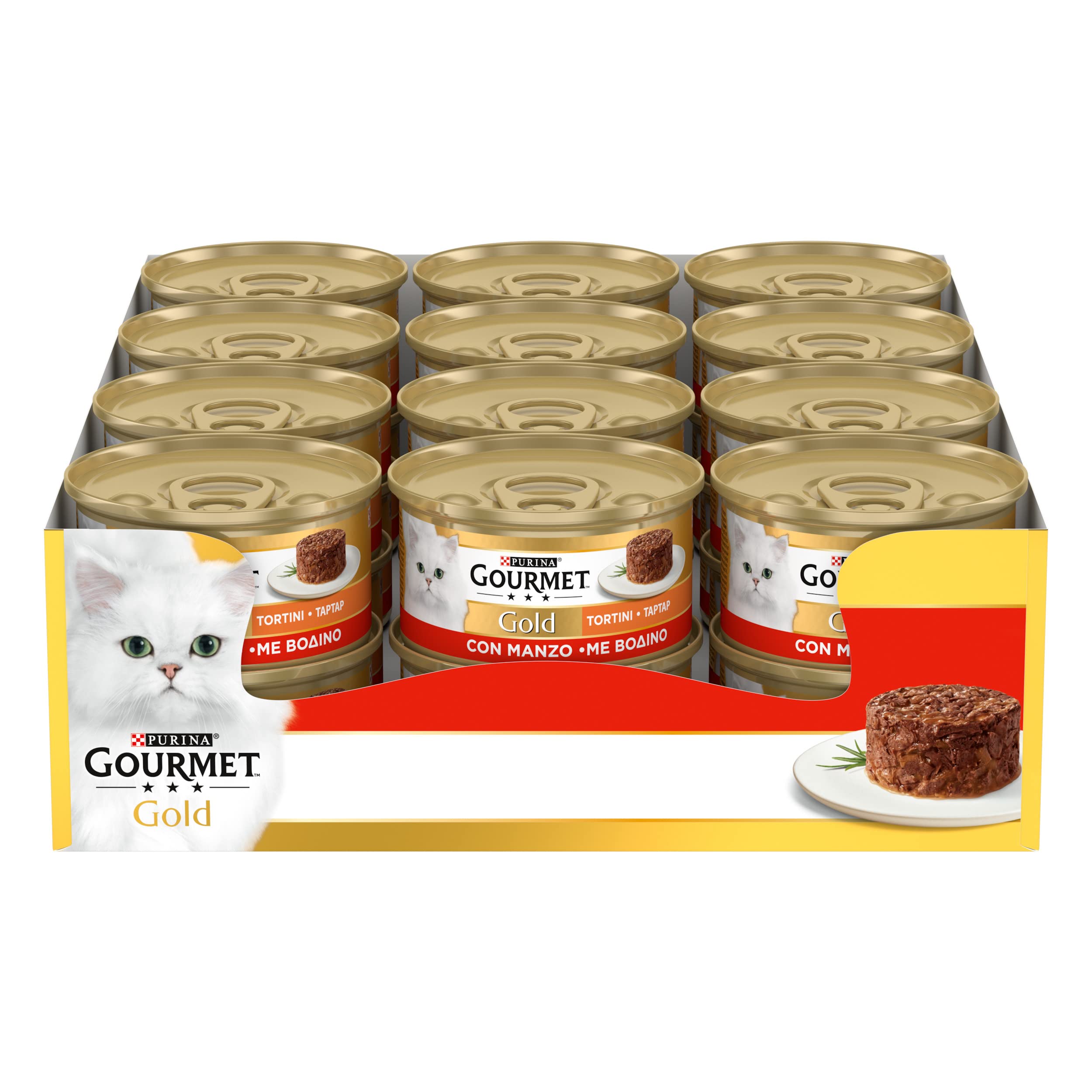 GOURMET Gold Tortini Cibo Umido per Gatti Adulti con Manzo 24 Lattine da 85g