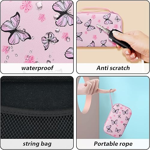 Miniatura 6 de Juego de funda de almacenamiento para cargador de teléfono, bolsa de transporte de flores de mariposa rosa con protector de cable, organizador de