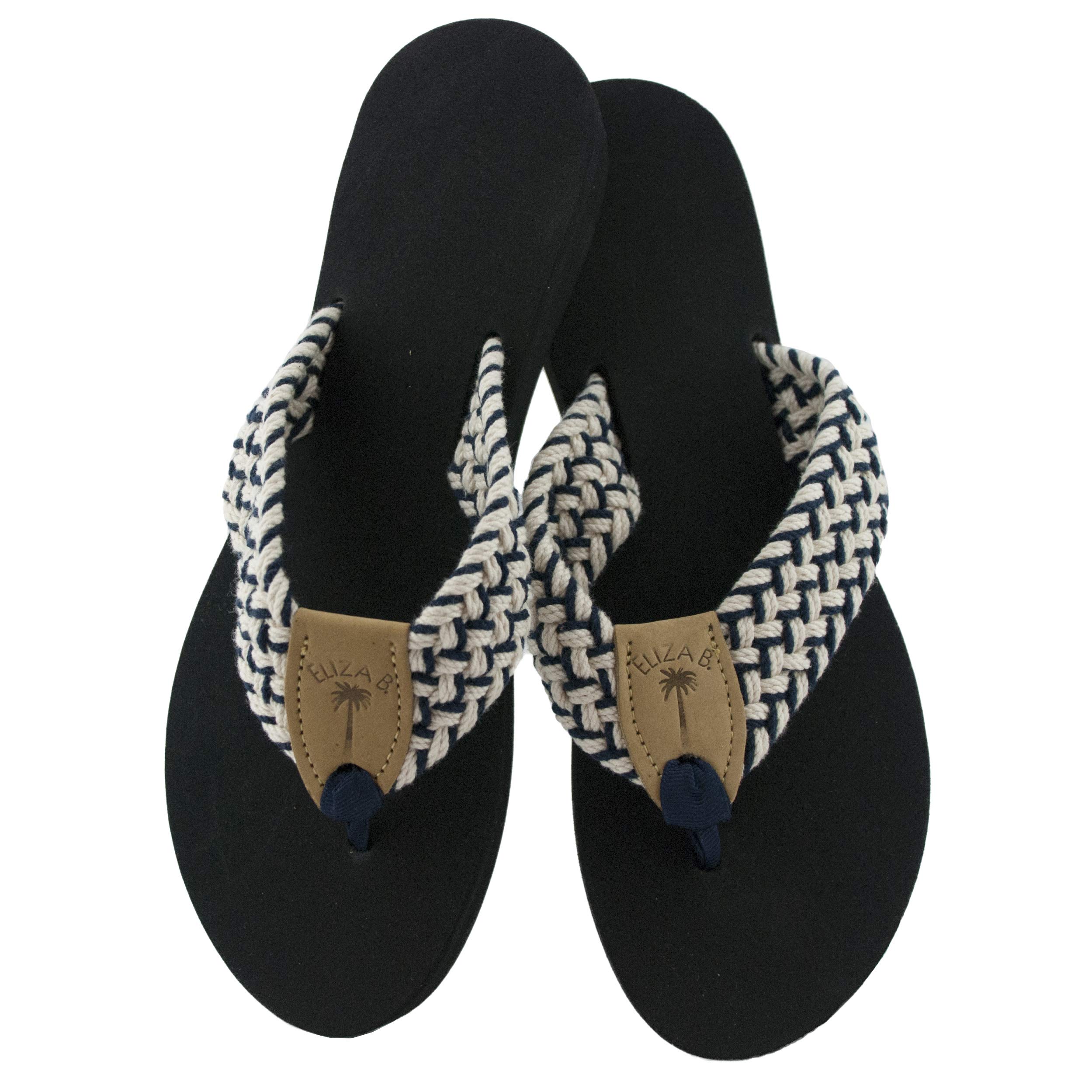 Eliza B. Newport Macrame Navy-Natural Sandal with Black Sole (11 US M Women)