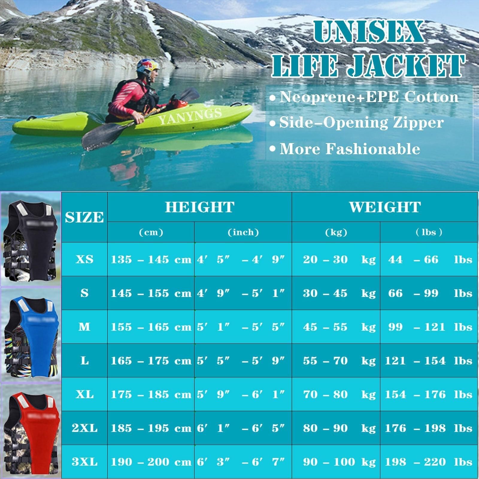 Schwimnweste Unisex Verstellbar Hohe Auftriebskraft Tragbar Neopren Stoßfest Seitenreißverschluss für Boot Surfen Wassersport