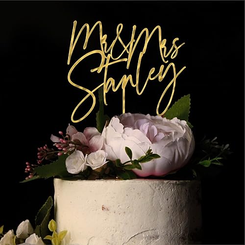 Vista 15 de Decoración para tartas de boda, señor y señora personalizada, apellido personalizado para ser novia y novio rama floral Elegante decoración