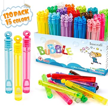 Inscraft Bubble Wand, 120 Pack Mini Bubble Wands Bulk 15 Colors for Halloween, Summer Toys, Wedding, Outdoor Indoor Activity Use, Bubbles Party Favors, Gifts for Kids Toddlers