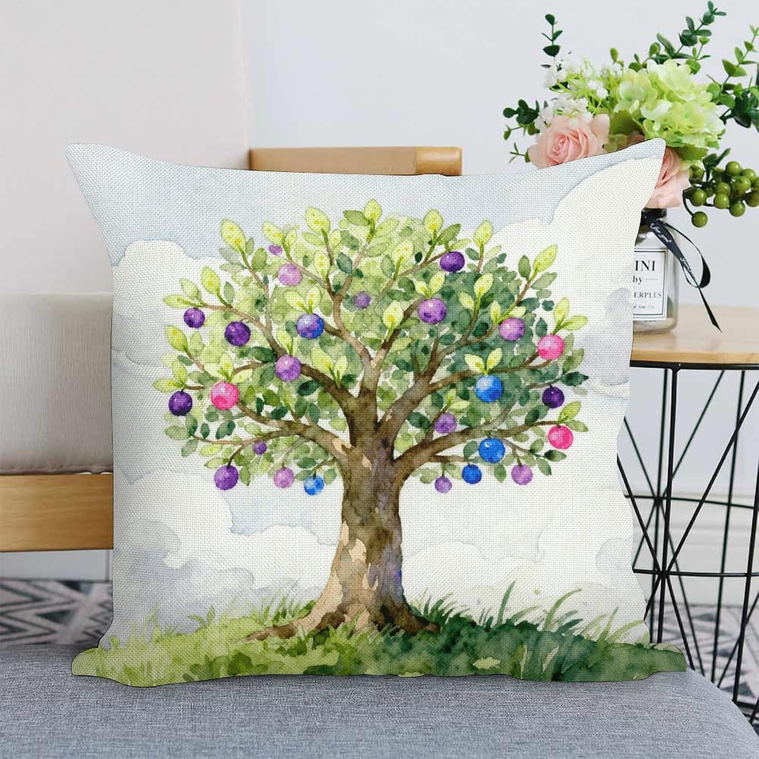 Apple Tree Pillow Protectors Cute Waterproof Pillow Cover Soft Skin-Friendly Cushion Case Decorative Square Cushion Cover for Couch Sofa Bed Living Room Bedroom
