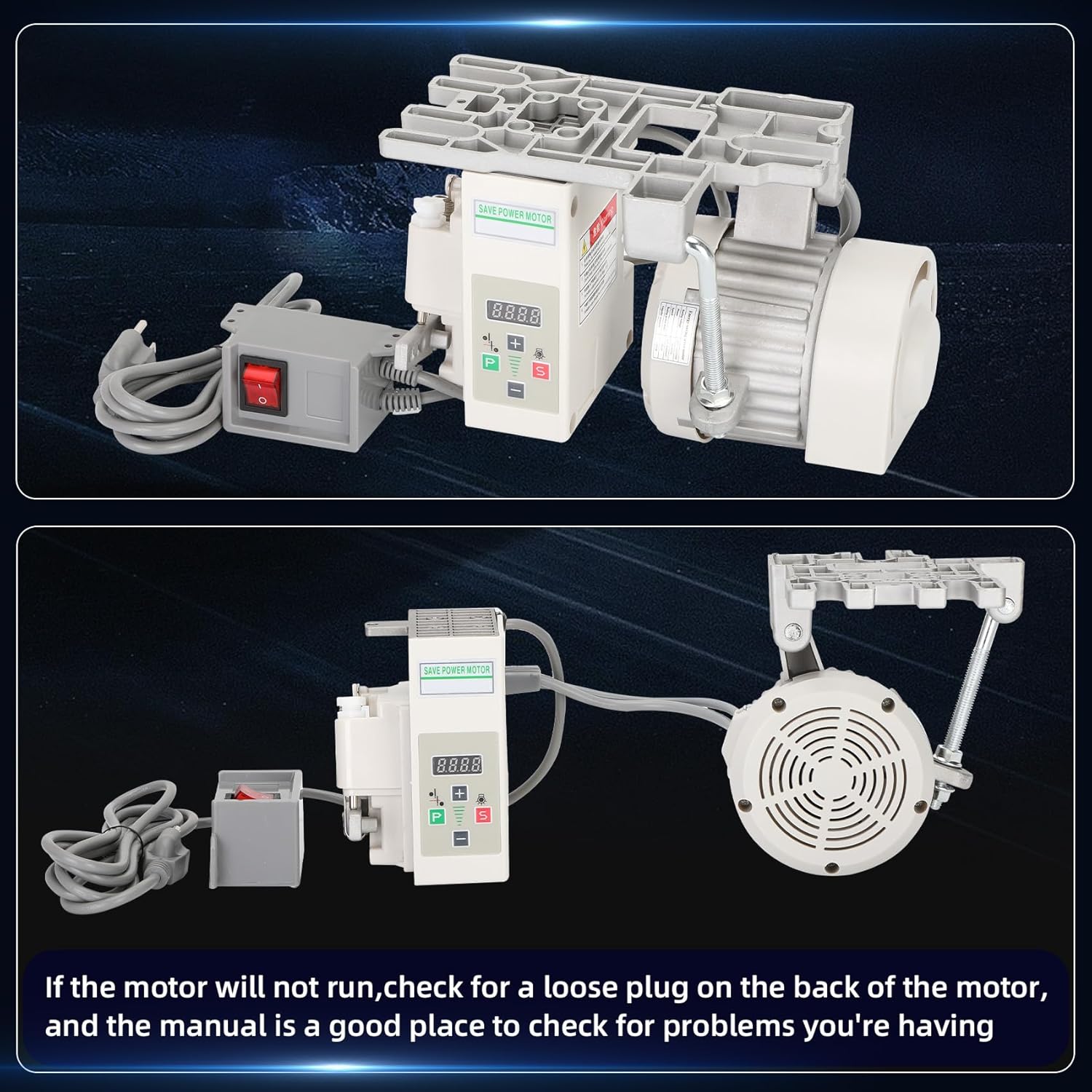 Servo Motor Sewing Machine, Industrial Sewing Machine Servo Motor, AC110V, 750W, 1HP, Speed 200RPM to 6000RPM, Brushless Servo Motor with Controller and Foot Switch, Run CW and CCW, Silent