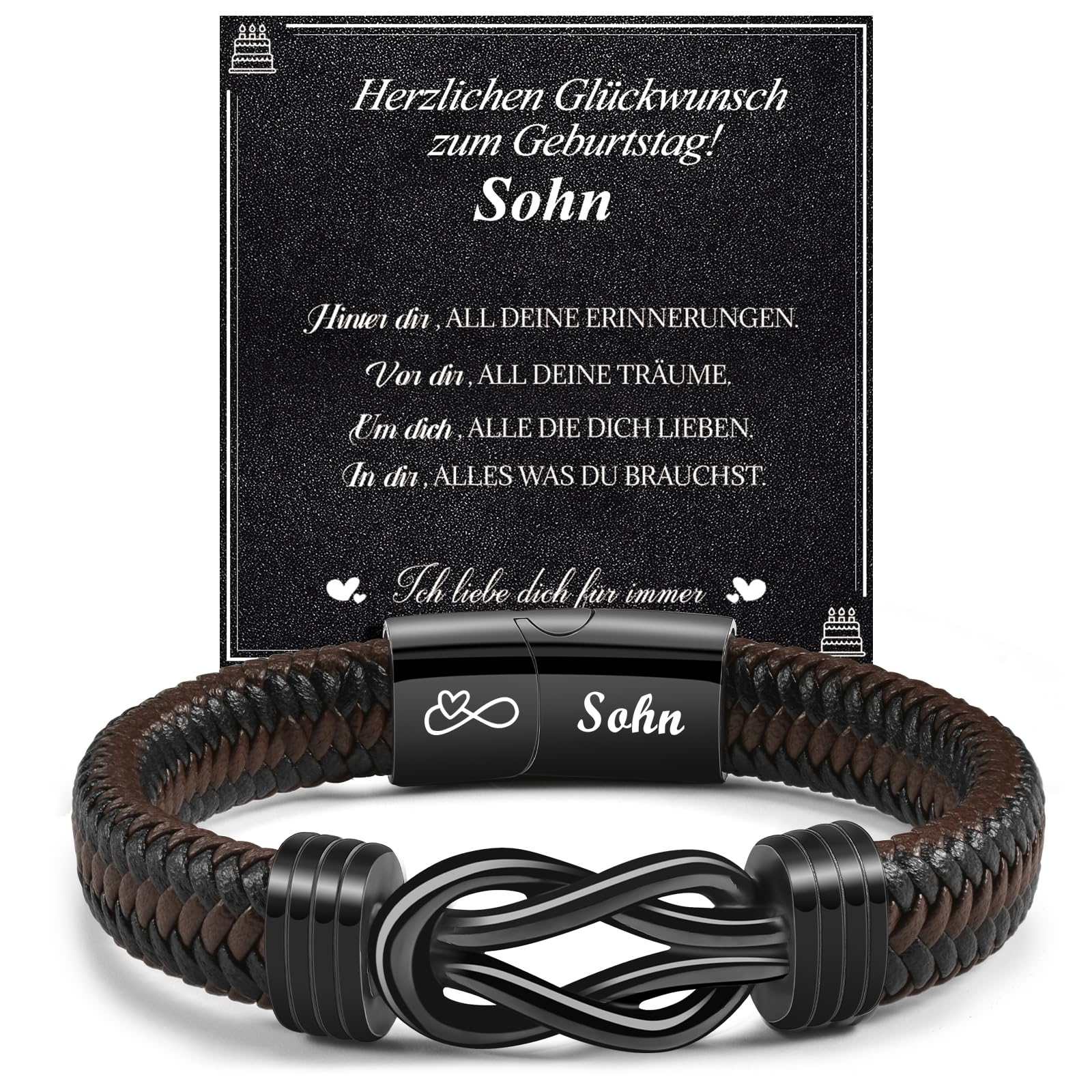 CheersLife Ich Liebe Dich Geschenke für Männer An Meinen Sohn Bruder Mann Armband, Geburtstag Valentinstag Jahrestag Vatertagsgeschenke Papa Geschenk für Ihn Freund Ehemann Sohn Bruder Lederarmband