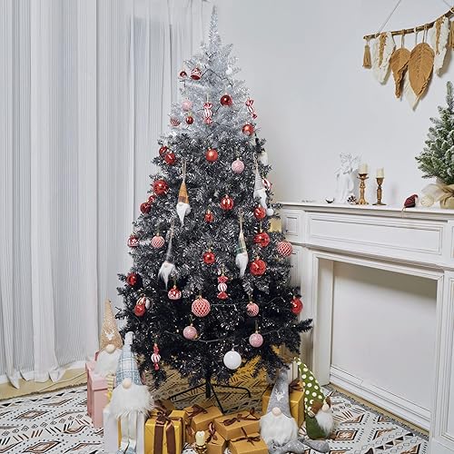 Miniatura 8 de Árbol de Navidad artificial, árbol de pino de Navidad clásico con soporte de metal sólido, sin luz, rosa, 9 pies