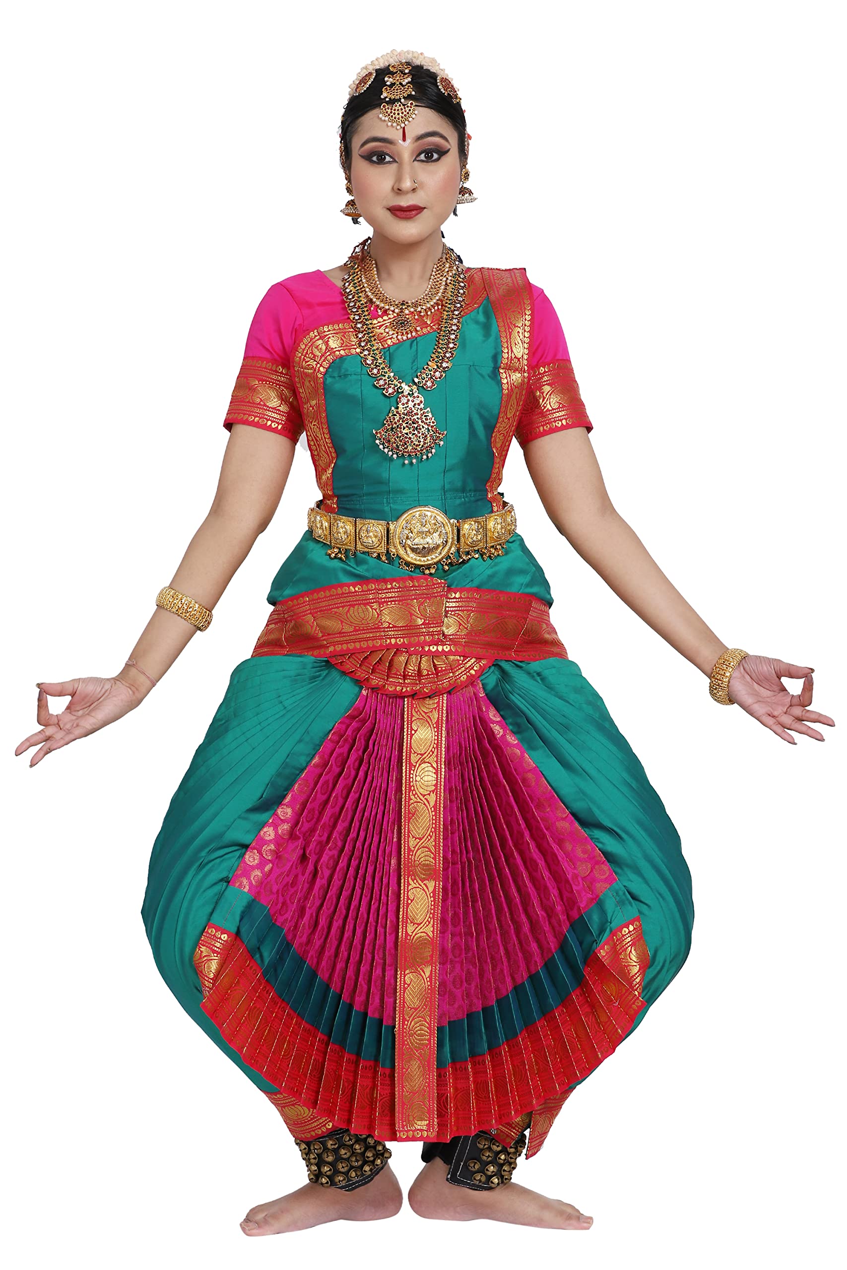 The Dance Bible Women Traditional Red Green Silk Bharatanatyam Dance Dress - 36-picture-26