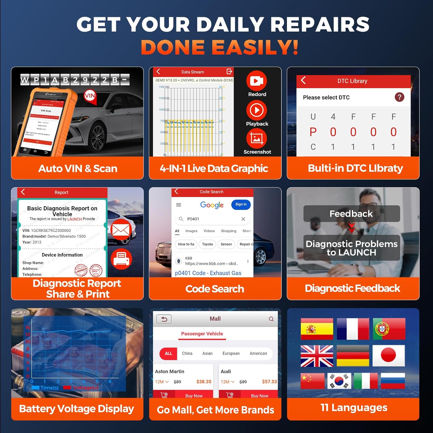 LAUNCH Creader Elite for Land Rover Jaguar OBD2 Scanner, Full System Diagnostic Tool, Bi-Directional Scan Tool, All Reset Services, Active Tests, Height Calibration, Auto VIN, Lifetime Free Update