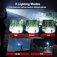 Vista 6 de Linterna 20000 Lúmenes Altos Recargable - Luz LED Flash Súper Brillante de 30W Haz de 5000ft y 12H de Larga Duración USB C Linterna de Policía