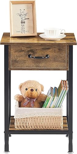 Miniatura 4 de VECELO Mesitas de noche, mesa auxiliar industrialmesas auxiliares con cajón y estante de almacenamiento, mesitas de noche para dormitorio, sala de