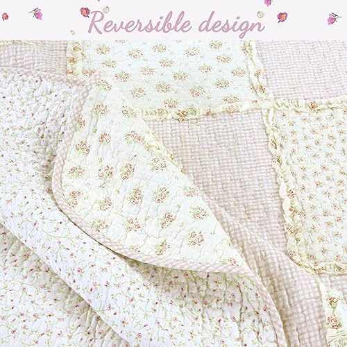 Miniatura 5 de Cozy Line Home Fashions - Juego de ropa de cama, colcha reversible con dulce estampado floral durazno y rosa claro en 3D con parches reales 100 %