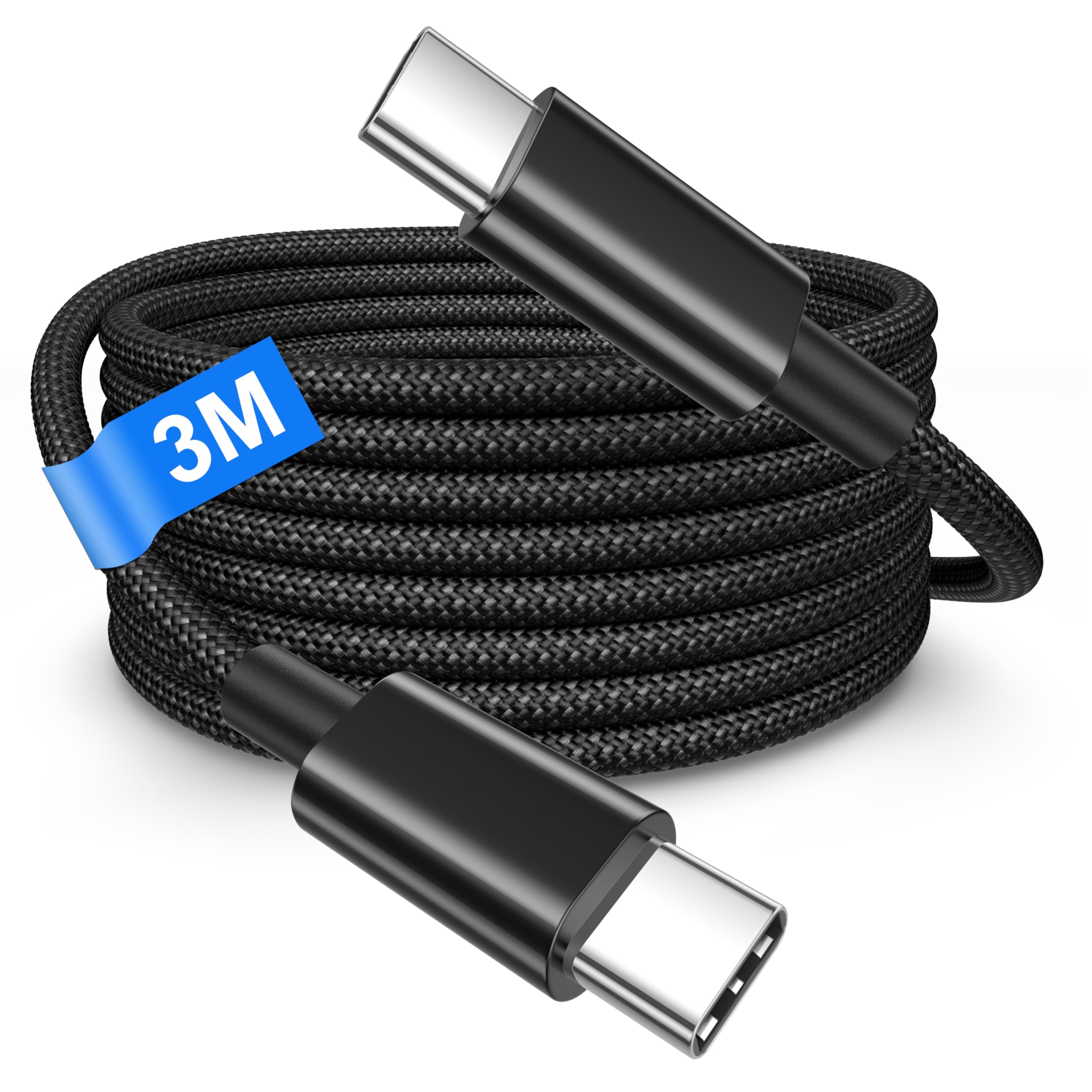 Cavo USB Type-C 3M, 100W Cavo USB C USB C per iPhone 15 16 Pro Max/Plus iPad Pro/Air MacBook,Samsung Galaxy S25 S24 S23,Nylon Lungo Cavo Usbc a Usbc Cavo Type C to Type C cavo Ricarica USB C Cavetto