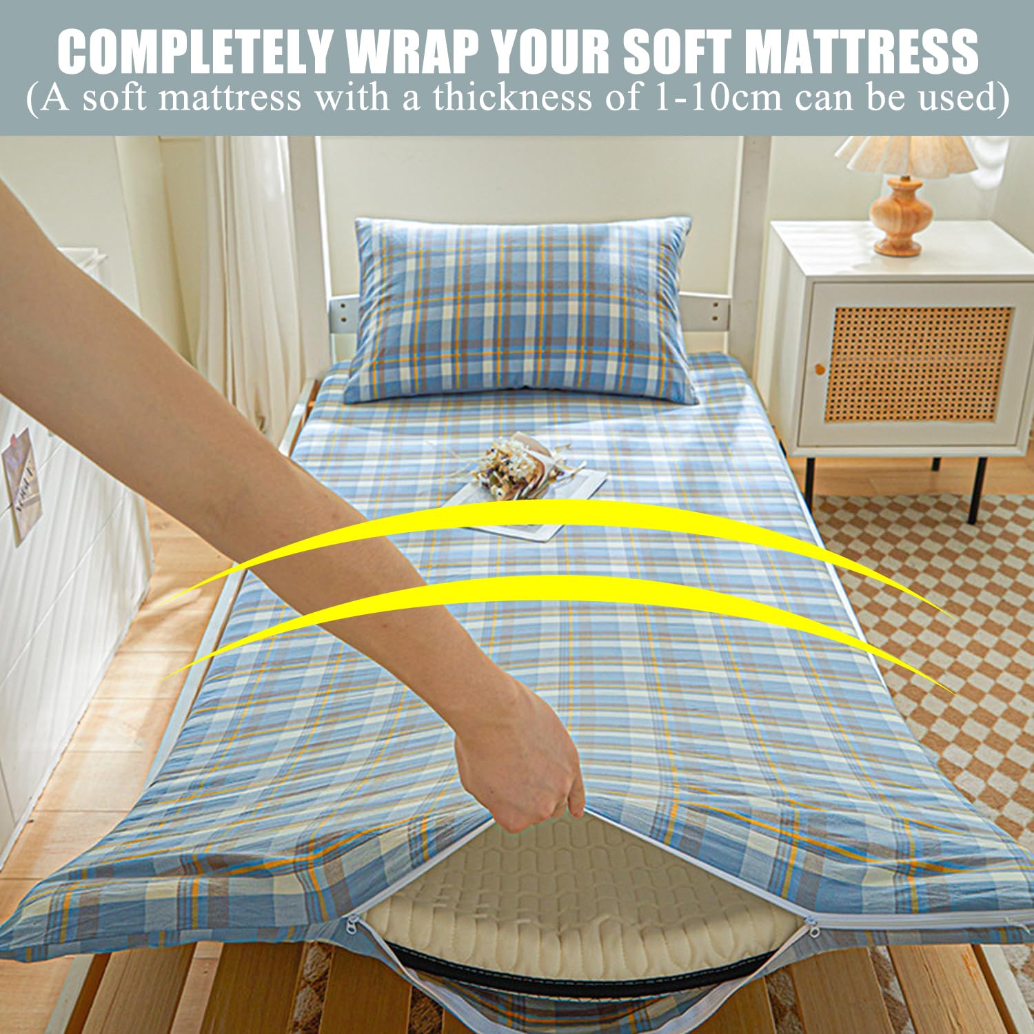 A,90x200cm(Twin), Housse De Matelas Futon 100% Cotton Taille Queen/Full avec Fermeture À Glissière Housse De Matelas De Sol Futon Japonais Tout Enveloppé Housse De Coussin De Couchage