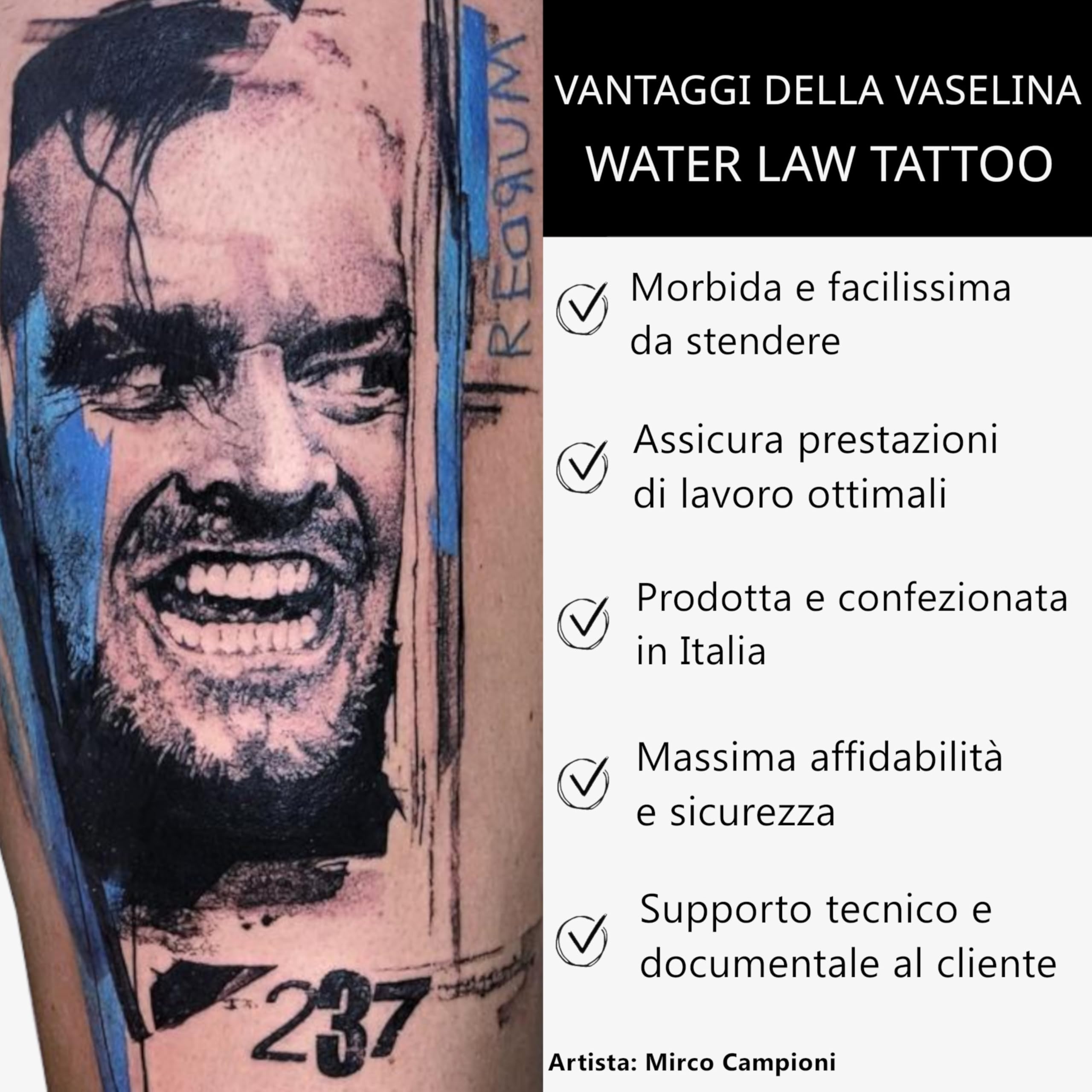 Water Law Tattoo Vaselina Bianca 200ml, Vaselina Pura Altamente Raffinata, Vaselina Tattoo Professionale, Emolliente, Lubrificante, Protettiva, Senza Profumi o Coloranti, Made in Italy