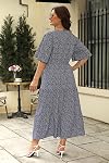 Keluummi Plus Taille Maxi Robe pour femmes V-Neck Floral Empire taille 3/4 Manche avec poches