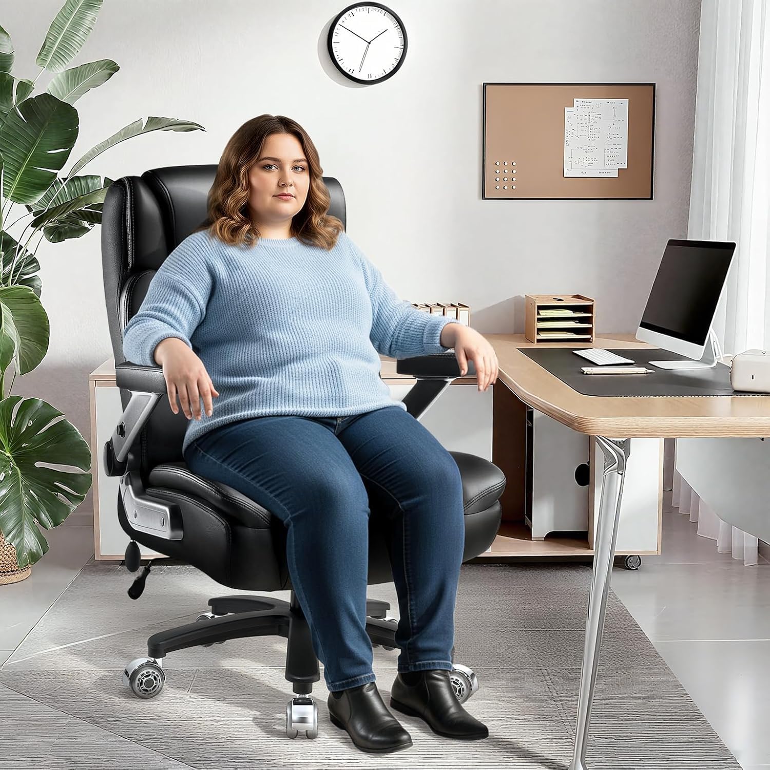 OFIKA 700LBS Large Heavy Duty Office Chair with 5D Flip Arms, Big and Tall Office Chair,High Back Computer Executive Desk Chair with Adjustable Lumbar Support,Dual Rubber Wheel(Black)
