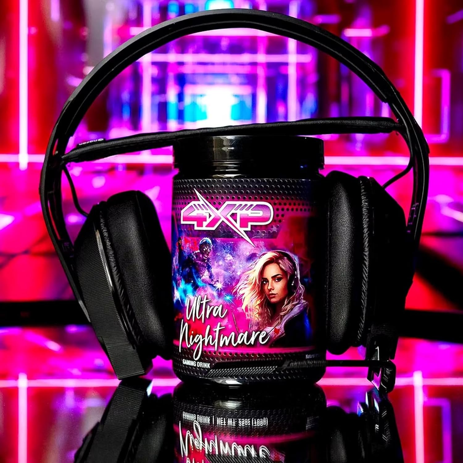 4XP Ultra Nightmare Watermelon Gaming Energy Drink Mix| Low-Caffeine Nootropic Powder with B Vitamins & Watermelon Flavor for Gamers | 50-Serving Container