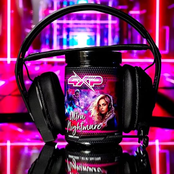 4XP Ultra Nightmare Watermelon Gaming Energy Drink Mix| Low-Caffeine Nootropic Powder with B Vitamins & Watermelon Flavor for Gamers | 50-Serving Container