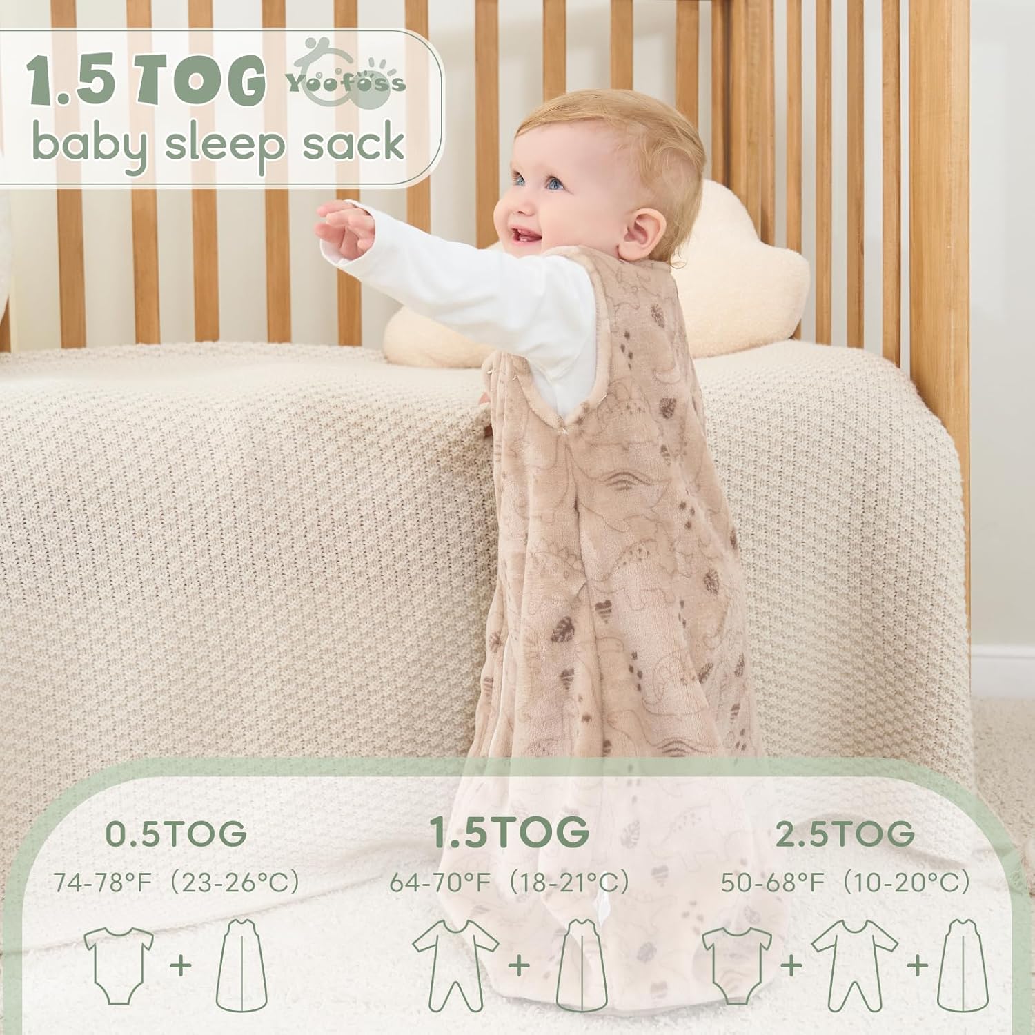 Yoofoss Baby Sleep Sack 6-12 Months, 1.5 Tog Sleep Sack, Fleece Baby Wearable Blanket with 2-Way Zipper, Infant Sleeping Sack, Soft Warm Lightweight(Small)