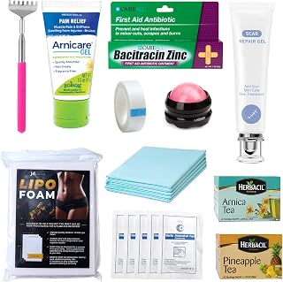 Lipo Surgery Recovery Kit (21 Piece Set) - Liposuction Recovery Supplies Post Surgery Care | 360 Massage Roller, ABD Pads, Lipo Foam, Scar Repair Gel, Bromelain Arnica Teas & More