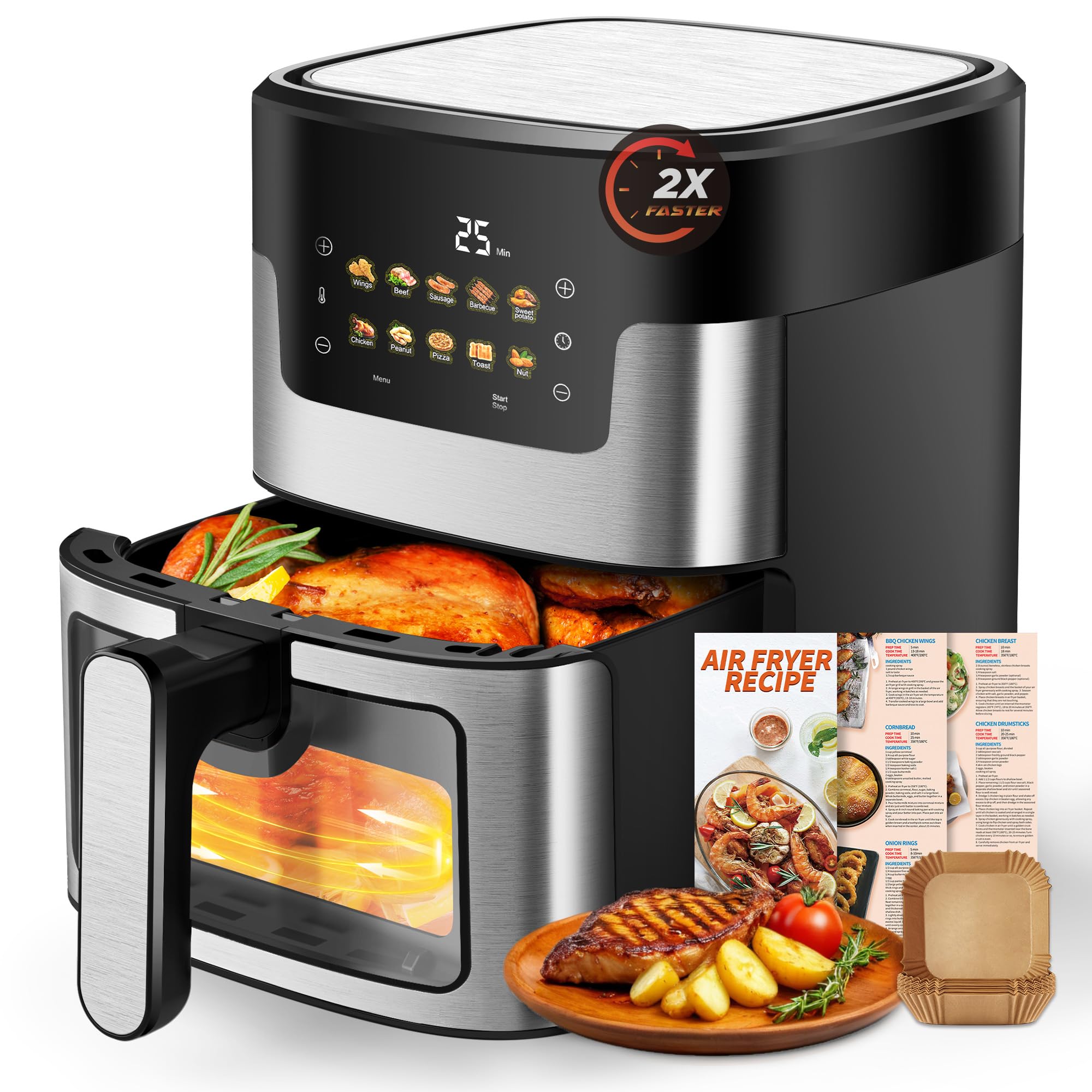 Air Fryers Pro 10-in-1 with Large Capacity Basket 175-400 F 95 Less Oil Match Cook Smart Finish to
