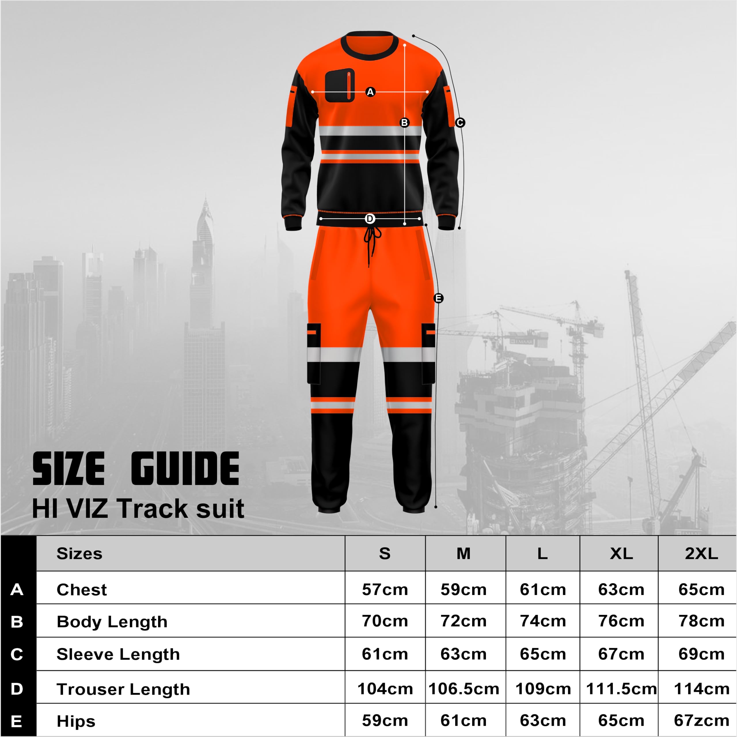 Set tuta da lavoro in pile ad alta visibilità, orlo aperto, pantaloni con risvolto, tasche con coulisse, felpa a maniche lunghe, set di pantaloni e top di sicurezza, Arancione e nero., XXL