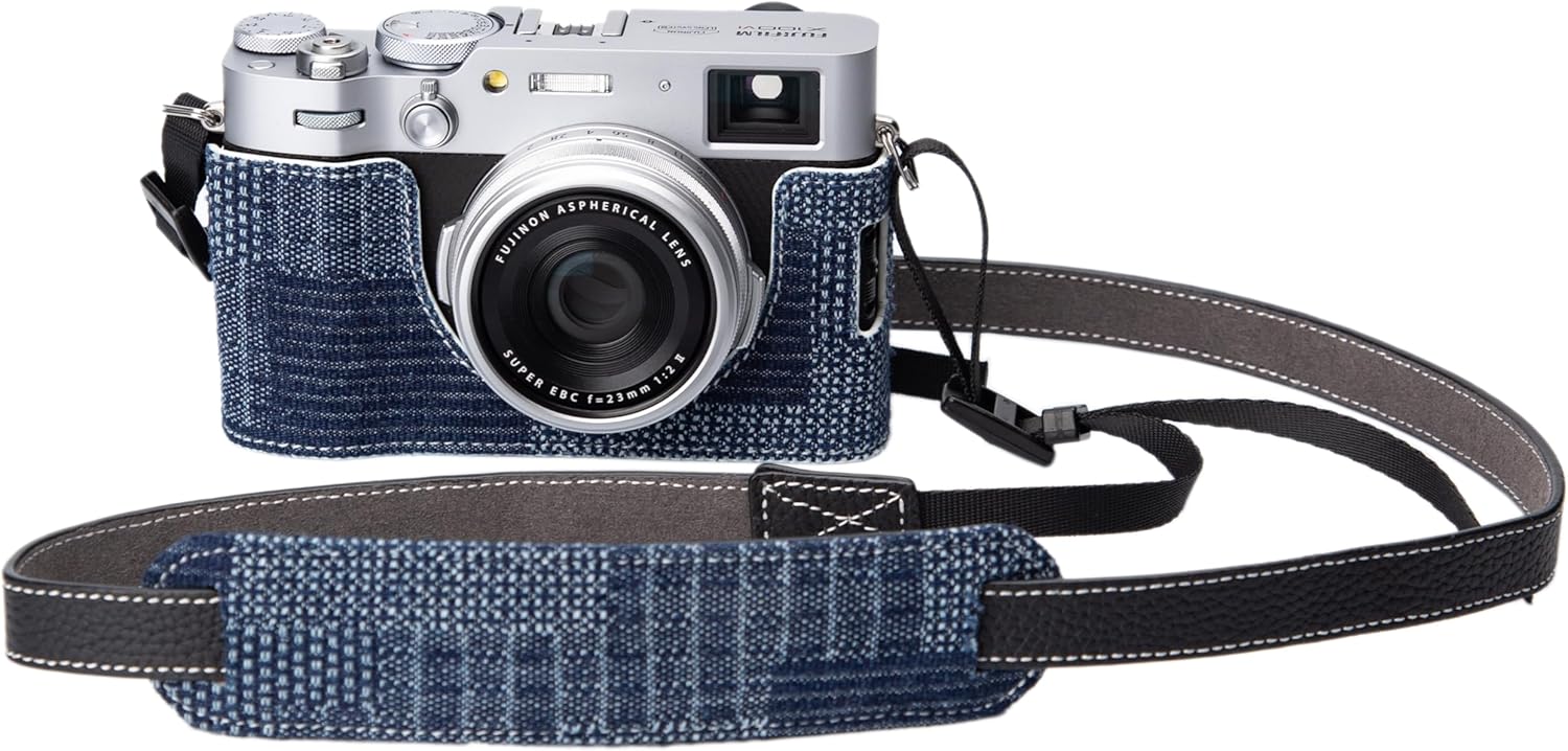 X100VI Leather vintage half-case camera protection case handcrafted camera case, suitable for Fujifilm X100VI (Denim Patch set)