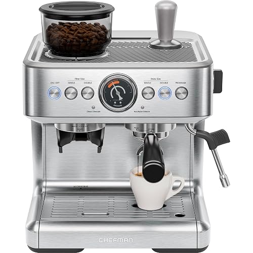 Chefman Crema Supreme 15 Bar Espressomaschine, Kaffeemühle, 30 Mahlgrade